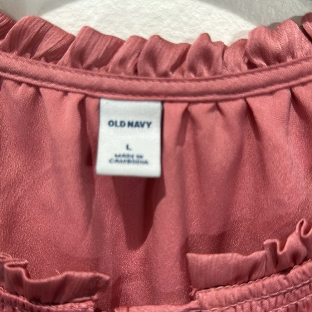 Old‎ Navy Womens Pink Sleeveless Ruffle Neck Tie Waist Casual Dress - L - Picture 2 of 4